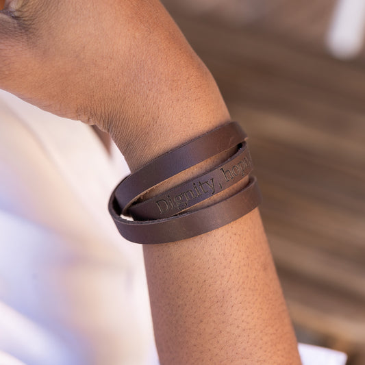 Hope, Dignity, Freedom Leather Bracelet